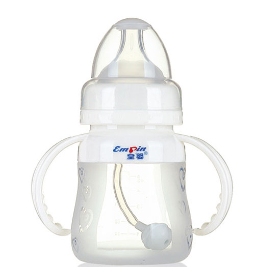 皇嬰寬口硅膠自動(dòng)奶瓶150ml白色