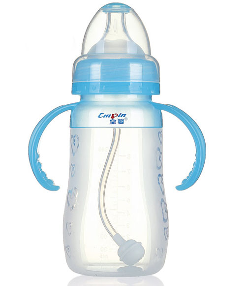 皇嬰寬口硅膠自動奶瓶240ml藍色