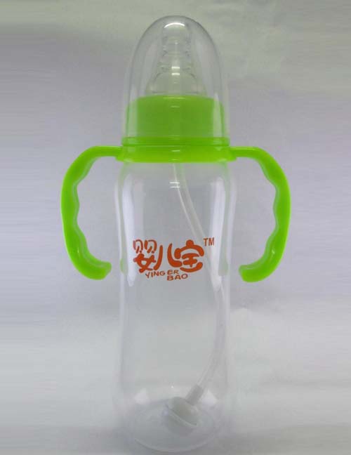 嬰兒寶250ML標(biāo)口徑弧形自動手柄奶瓶綠色