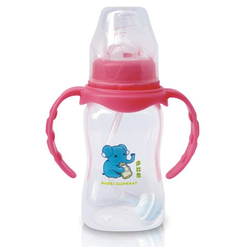 多比象帶手柄自動嬰兒奶瓶粉色
