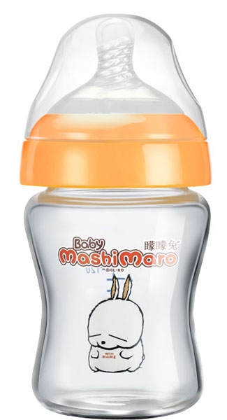 矇矇兔橙色無柄晶鉆玻璃奶瓶