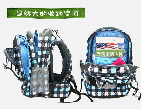 琴鳥(niǎo)魅力格子兒童書(shū)包足夠大的收納空間