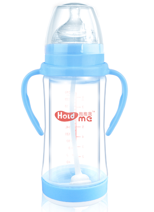 抱抱我寬口徑240ml高硼硅兩用防爆帶柄自動(dòng)玻璃奶瓶
