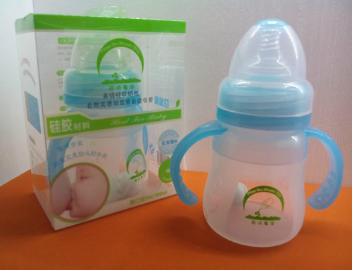 苗哺專家5安寬口雙耳高級(jí)硅膠奶瓶150ml