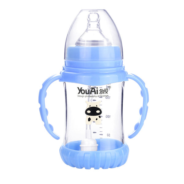幼愛(ài)帶柄自動(dòng)吸防摔感溫晶鉆玻璃寬口奶瓶180ml