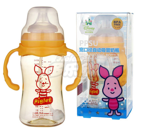 迪士尼寶寶寬口徑手柄吸管PPSU奶瓶230ml