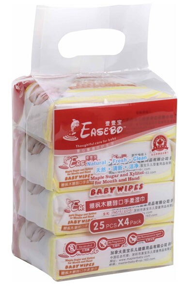 壹壹寶糖楓木糖醇嬰兒口手濕巾25片4連包