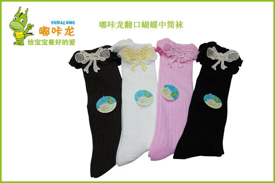 嘟咔龍蝴蝶結(jié)翻口中筒襪1雙裝寶寶襪