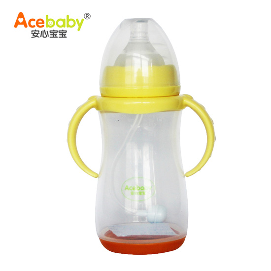 安心寶寶300ml寬口雙耳自動(dòng)感溫PP奶瓶黃色