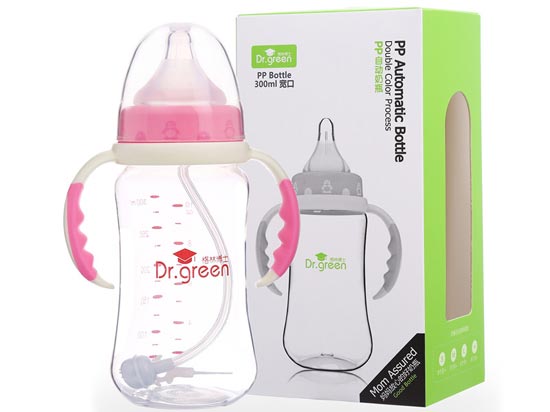 格林博士寬口PP自動奶瓶300ML紅色