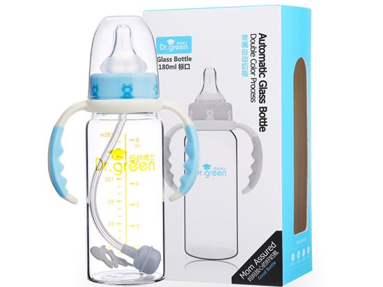 格林博士標(biāo)口玻璃自動(dòng)奶瓶180ML藍(lán)色