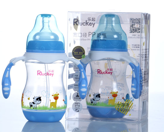 樂起240ml寬口徑PP奶瓶藍(lán)色