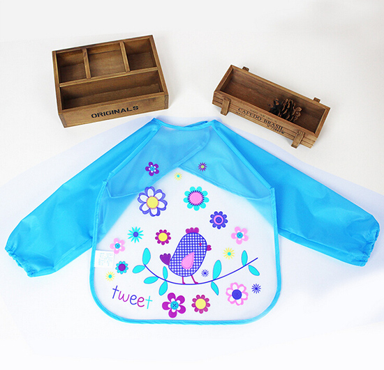 嬰兒EVA免洗吃飯衣圍兜圍嘴長袖藍