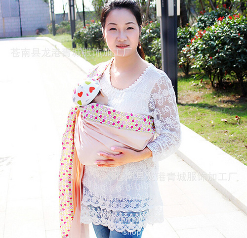 寶寶全棉雙環(huán)扣透氣育兒背巾淺粉