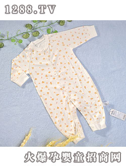 迪迪40支雙面布片印花長袖對襟哈衣