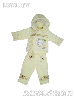 安嬰寶黃色翻領(lǐng)帶帽斜開套