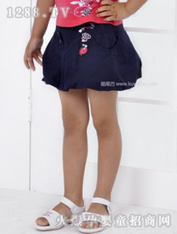 小豬班納深藍色兒童梭織短裙