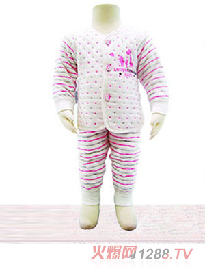 圣嬰寶棉純色間條夾絲桃領(lǐng)開胸套