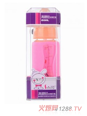 矽利康無手柄標(biāo)口玻璃奶瓶150ml