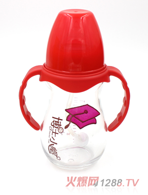博士小帽玻璃有柄自然親子寬口徑自動奶瓶240ml紅色