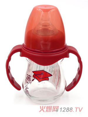 博士小帽玻璃有柄自然親子寬口徑奶瓶150ml紅色