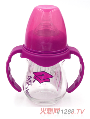 博士小帽玻璃有柄自然親子寬口徑奶瓶150ml紫色