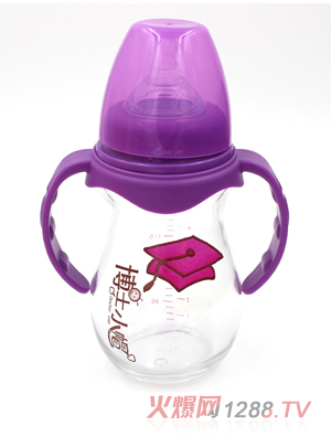 博士小帽玻璃有柄自然親子寬口徑奶瓶240ml紫色