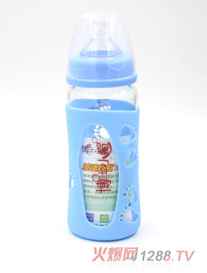 博士小帽玻璃自然親子防摔保溫寬口徑奶瓶280ml藍(lán)色