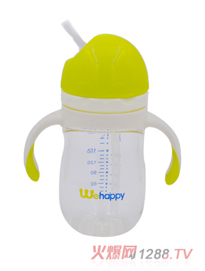 喂嗨皮210ml旋轉(zhuǎn)蘑菇頭PA學(xué)飲杯綠色帶管