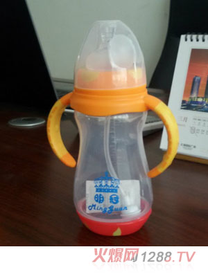 明冠300ML雙色感溫寬口PP奶瓶