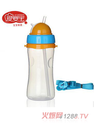 愛嬰寶 嬰幼兒軟管吸管學(xué)飲杯 兒童背帶防漏水杯350ml