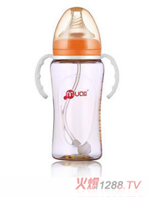 母愛PPSU寬口自動奶瓶300ml安全耐摔黃